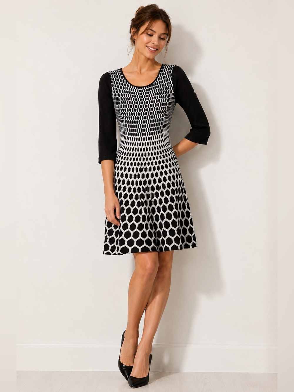 Catherine Malandrino Black White Geometric Knit Dress XS